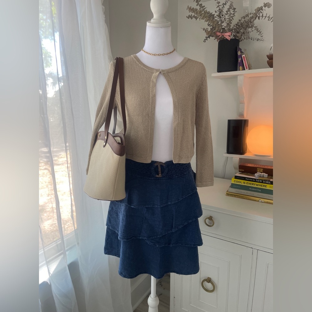 Talbots gold crochet shrug cardigan cropped 3/4 sleeves size XS